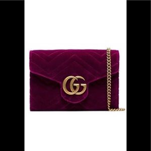Gucci Wallet On Chain Crossbody Marmont Matelasse Gold Gg Velvet Shoulder Bag